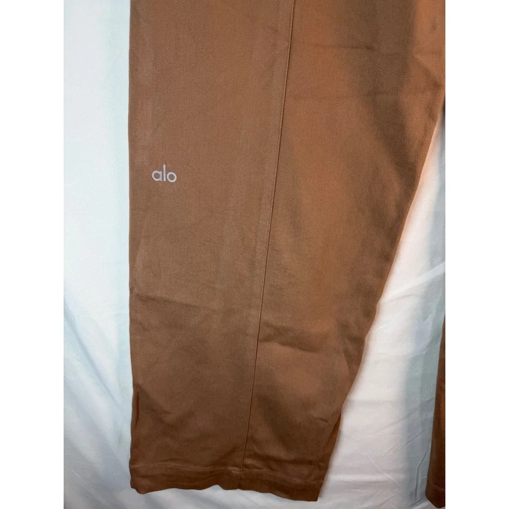 Alo Yoga Womens High Waist Wide Leg Seam Front Trousers Tan Camel Size S